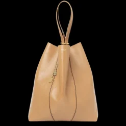 Grand sac cabas CHLOE Spin cuir beige jaune charms métal doré