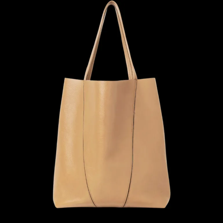 Grand sac cabas CHLOE Spin cuir beige jaune charms métal doré
