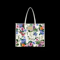 Grand sac cabas DOLCE & GABBANA shopping cuir blanc toile imprimé floral