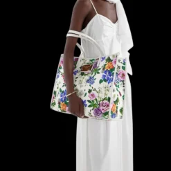 Grand sac cabas DOLCE & GABBANA shopping cuir blanc toile imprimé floral