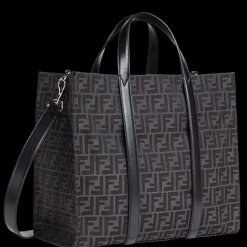 Grand sac shopping FENDI tissu jacquard recyclé motif FF gris