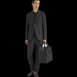 Grand sac shopping FENDI tissu jacquard recyclé motif FF gris