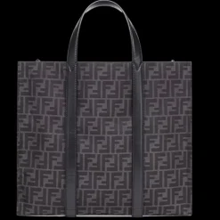 Grand sac shopping FENDI tissu jacquard recyclé motif FF gris