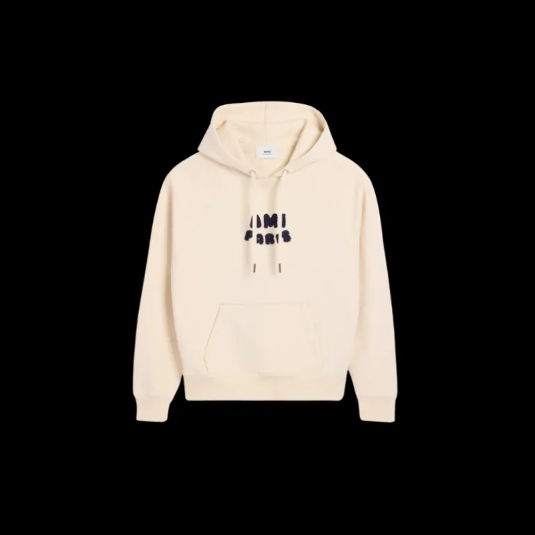 Hoodie AMI Paris coton bio molleton épais écru patch Ami Paris maille