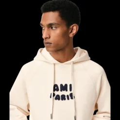 Hoodie AMI Paris coton bio molleton épais écru patch Ami Paris maille
