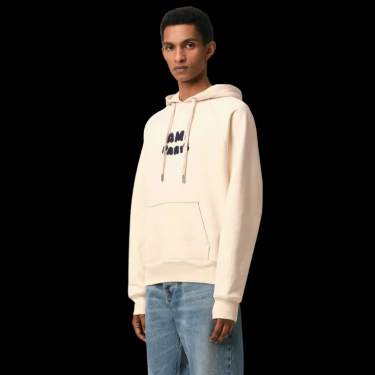 Hoodie AMI Paris coton bio molleton épais écru patch Ami Paris maille