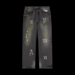 jean ample PALM ANGELS coton denim gris délavé patch logo