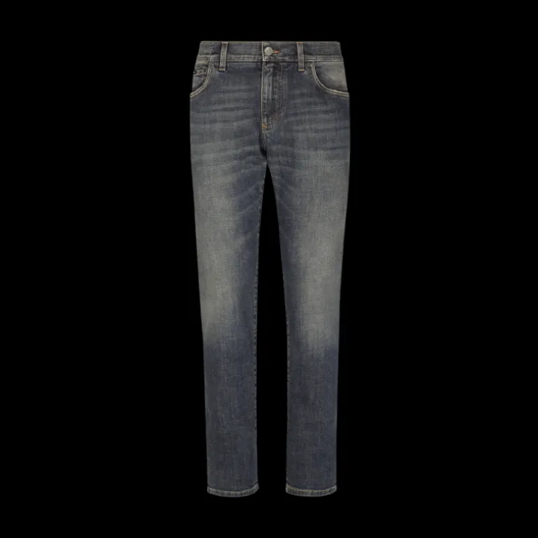 Jean DOLCE & GABBANA denim stretch skinny délavé bleu clair plaque métal