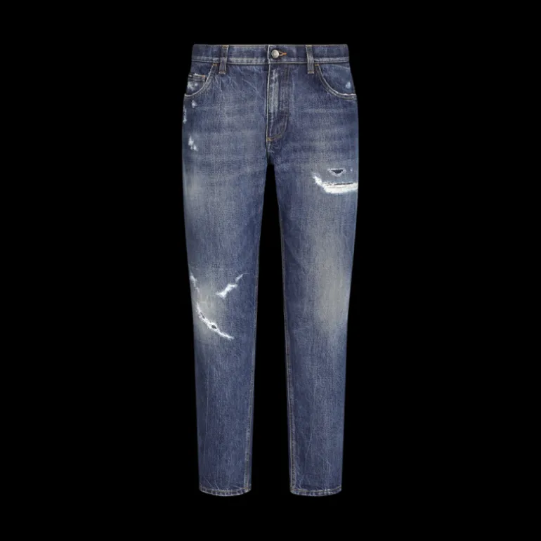 Jean DOLCE & GABBANA Loose Fit denim coton bleu délavé broderie DG