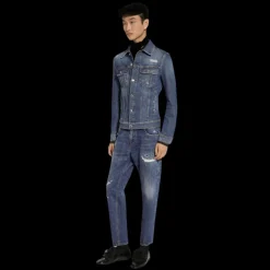 Jean DOLCE & GABBANA Loose Fit denim coton bleu délavé broderie DG
