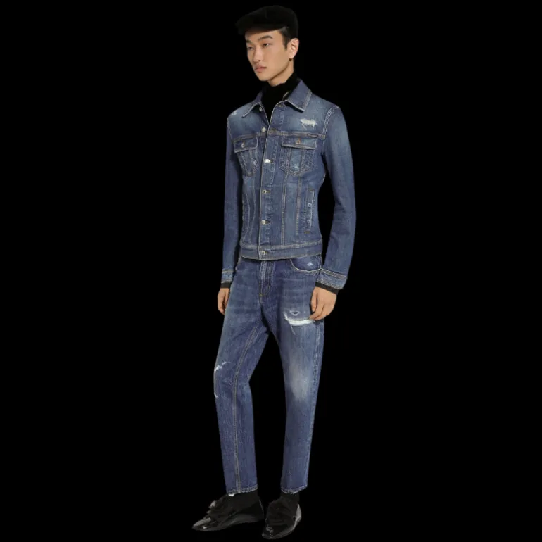 Jean DOLCE & GABBANA Loose Fit denim coton bleu délavé broderie DG
