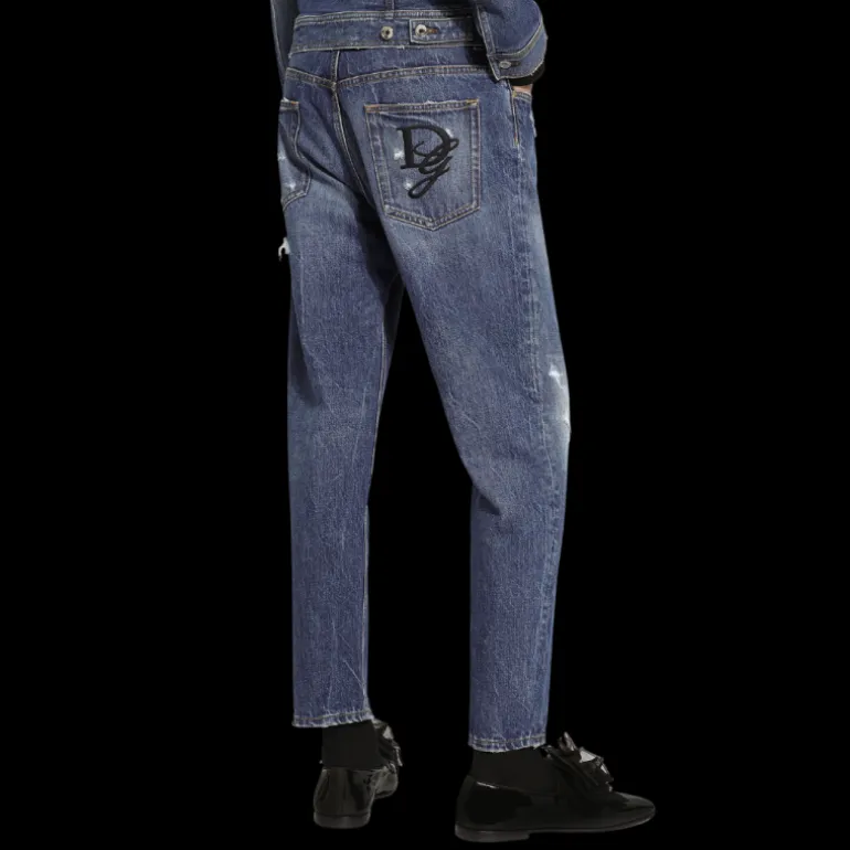 Jean DOLCE & GABBANA Loose Fit denim coton bleu délavé broderie DG