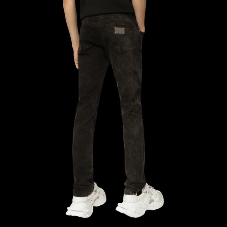 Jean DOLCE & GABBANA skinny denim stretch noir effet marbré