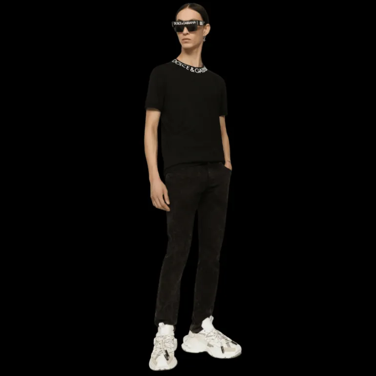 Jean DOLCE & GABBANA skinny denim stretch noir effet marbré