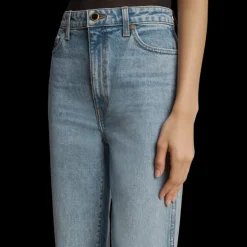 Jean droit taille haute AKHAITE bigail coton denim bleu clair