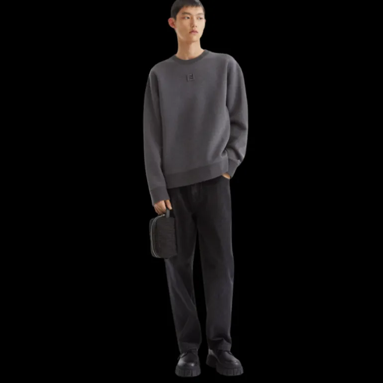 Jean FENDI 5 poches droit coton denim noir FF poche Fendi Roma