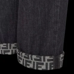 Jean FENDI 5 poches droit coton denim noir FF poche Fendi Roma