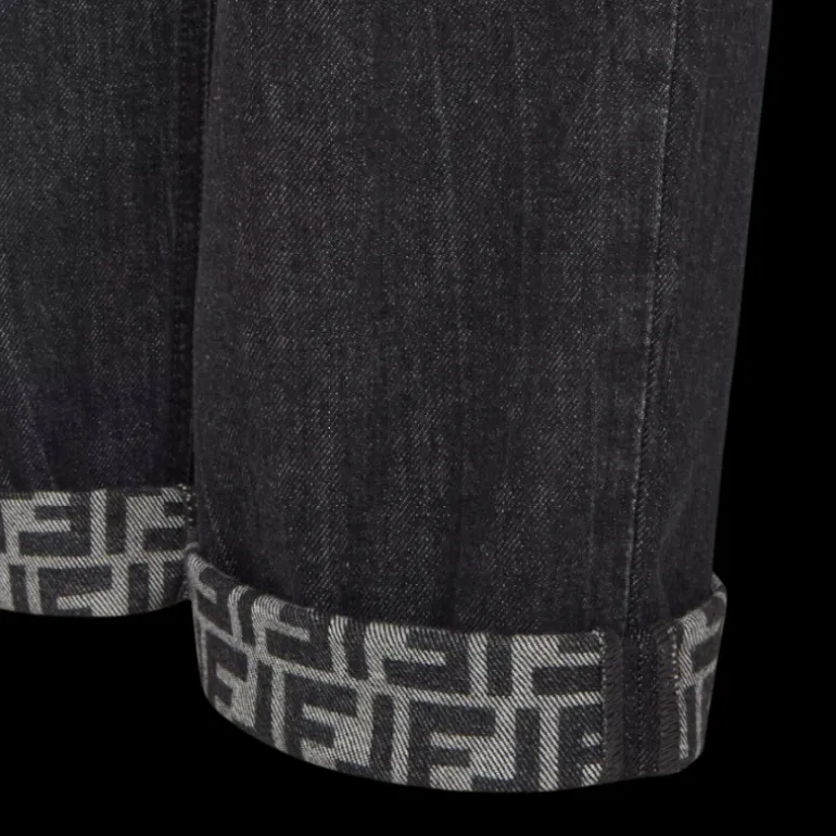 Jean FENDI 5 poches droit coton denim noir FF poche Fendi Roma