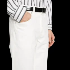 Jean LANVIN coupe droite coton blanc patch logo cuir blanc dos