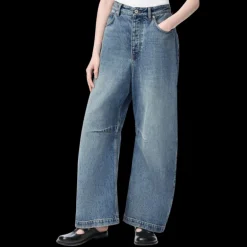 Jean large LOEWE barrel Anagramme denim coton délavé bleu patch cuir