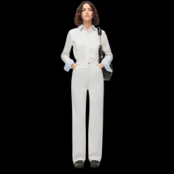 Jean LOEWE Taille haute denim de coton blanc patch cuir