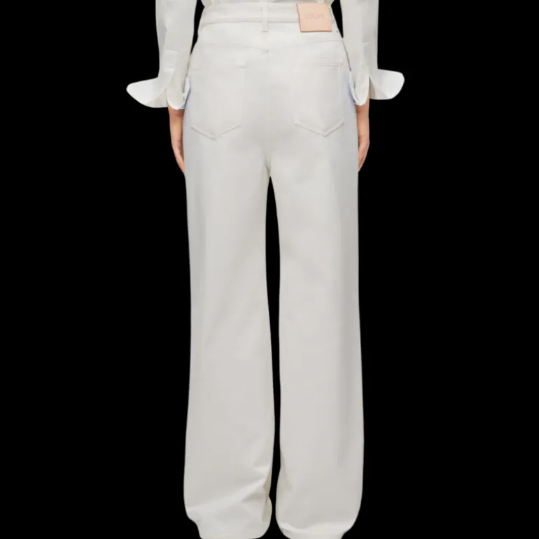 Jean LOEWE Taille haute denim de coton blanc patch cuir