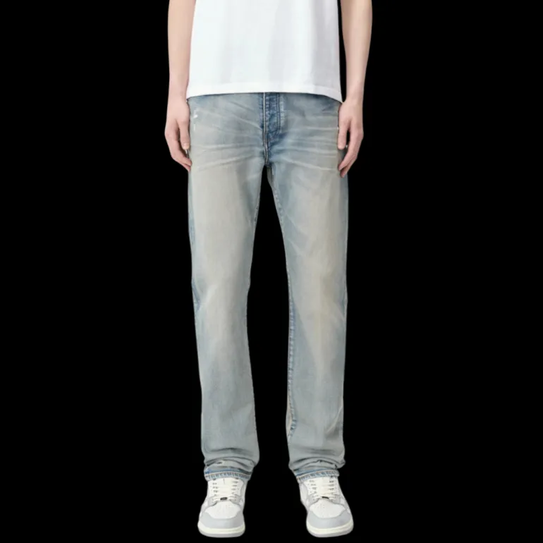 Jeans AMIRI Slim denim coton bleu clair délavé