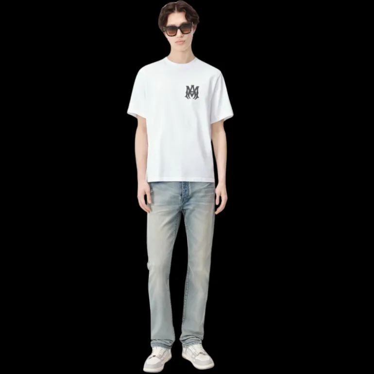 Jeans AMIRI Slim denim coton bleu clair délavé