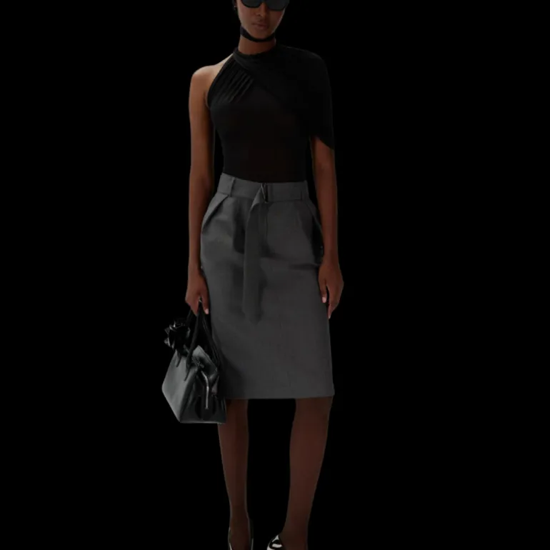 Jupe aux genoux MAGDA BUTRYM laine soie gris ceinture