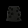 Jupe courte MONCLER nylon satin noir broderie fleurs