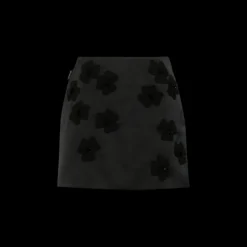 Jupe courte MONCLER nylon satin noir broderie fleurs