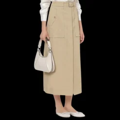 Jupe droite ALBERTA FERRETTI taille haute poche cargo viscose lin beige boucle