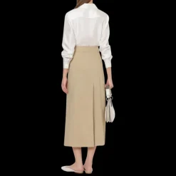 Jupe droite ALBERTA FERRETTI taille haute poche cargo viscose lin beige boucle