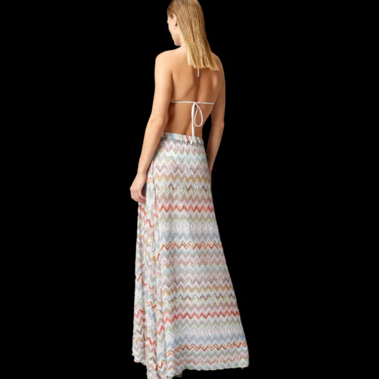 Jupe longue fendue MISSONI viscose zigzag 3D multicolore