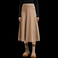 Jupe MONCLER midi évasée maille laine coton camel