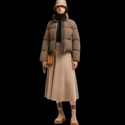 Jupe MONCLER midi évasée maille laine coton camel