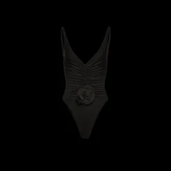 Maillot de bain 1 pièce MAGDA BUTRYM décolleté V fronce noir fleurs