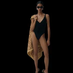 Maillot de bain 1 pièce MAGDA BUTRYM décolleté V fronce noir fleurs