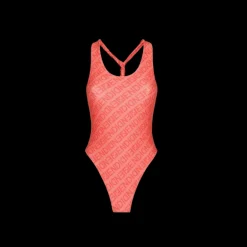 Maillot de bain FENDI une pièce lycra rose motif Fendi mirror