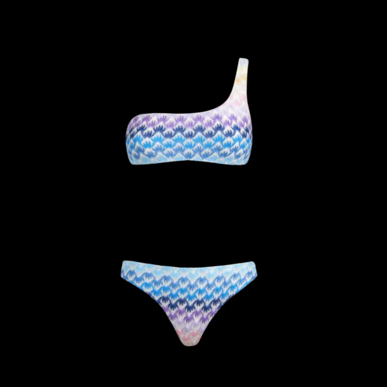 Maillot de bain MISSONI 2 pièces bandeau asymétrique viscose zig zag bleu