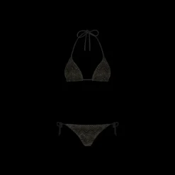 Maillot de bain MISSONI 2 pièces Bikini triangle viscose lamé chevrons noir paillettes