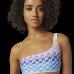 Maillot de bain MISSONI 2 pièces bandeau asymétrique viscose zig zag bleu