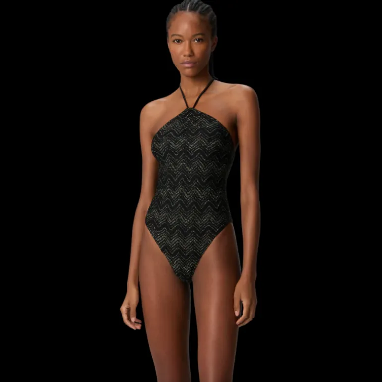 Maillot de bain MISSONI une pièce viscose lamé zig zag noir lien col
