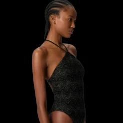 Maillot de bain MISSONI une pièce viscose lamé zig zag noir lien col
