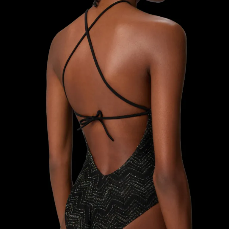 Maillot de bain MISSONI une pièce viscose lamé zig zag noir lien col