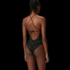 Maillot de bain MISSONI une pièce viscose lamé zig zag noir lien col
