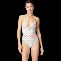 Maillot de bain une pièce MISSONI viscose lamé zigzag 3D multicolore