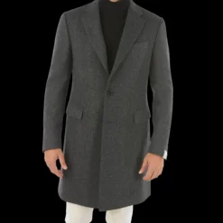 Manteau CORNELIANI laine chevrons gris poche rabat