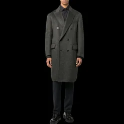 Manteau croisé BRIONI laine mélangée alpaga vert sapin