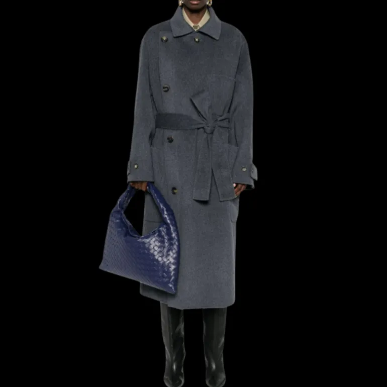 Manteau croisé PHILOSOPHY DI LORENZO SERAFINI long laine gris col militaire ceinture